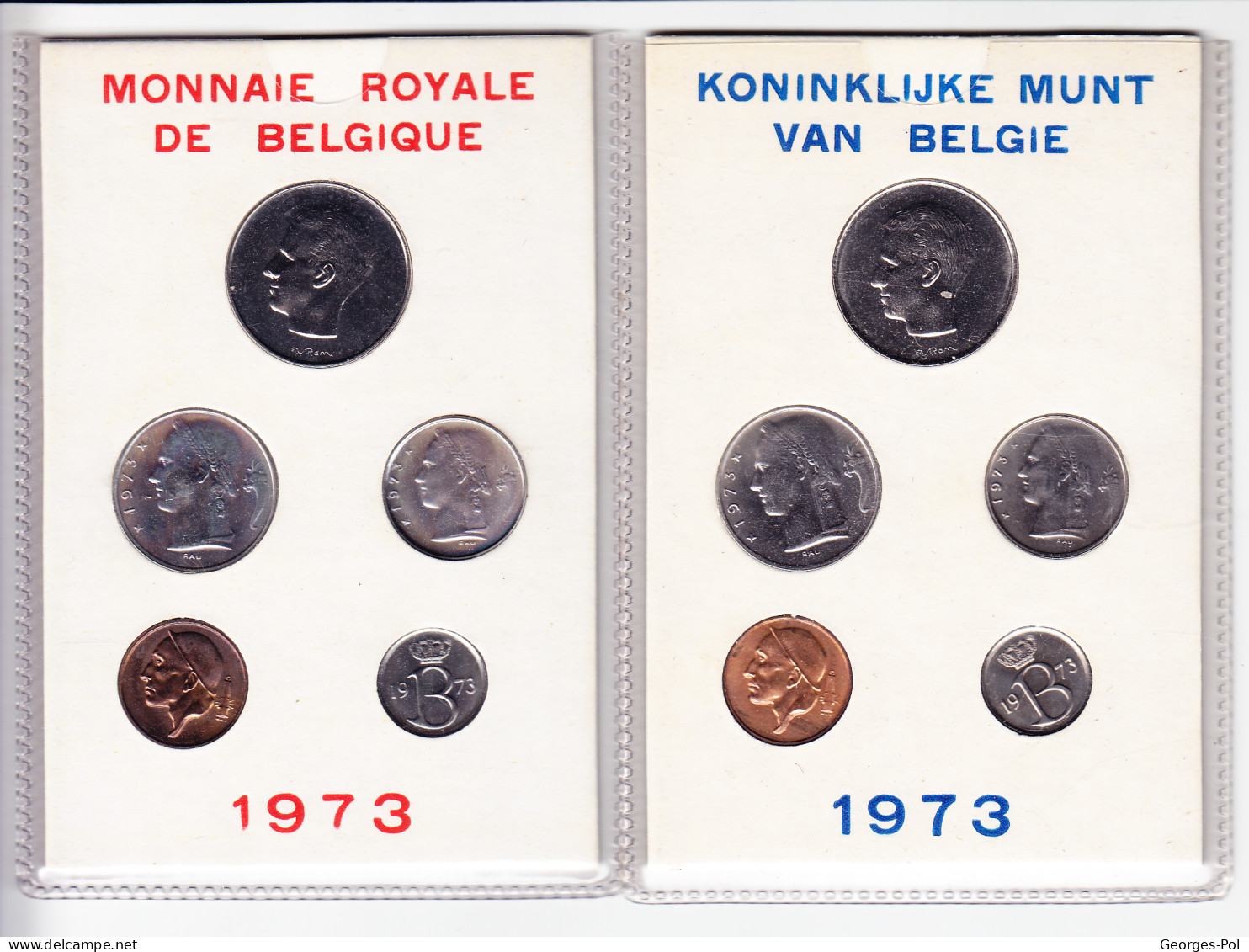 Monnaie Royale De Belgique 1973 Koninklijke Munt Van België. 2 Cartes De 5 Pièces Non Circulées - FDC, BU, Proofs & Presentation Cases
