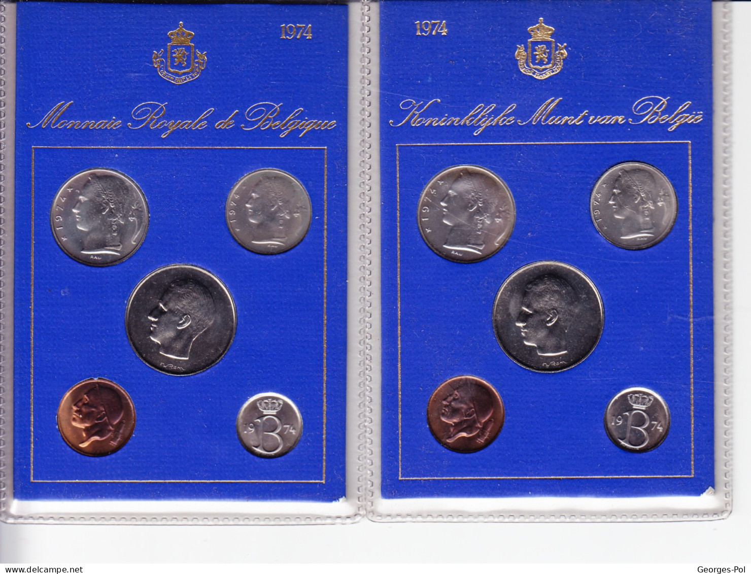 Monnaie Royale De Belgique 1974 Koninklijke Munt Van België. 2 Cartes De 5 Pièces Non Circulées - FDC, BU, Proofs & Presentation Cases