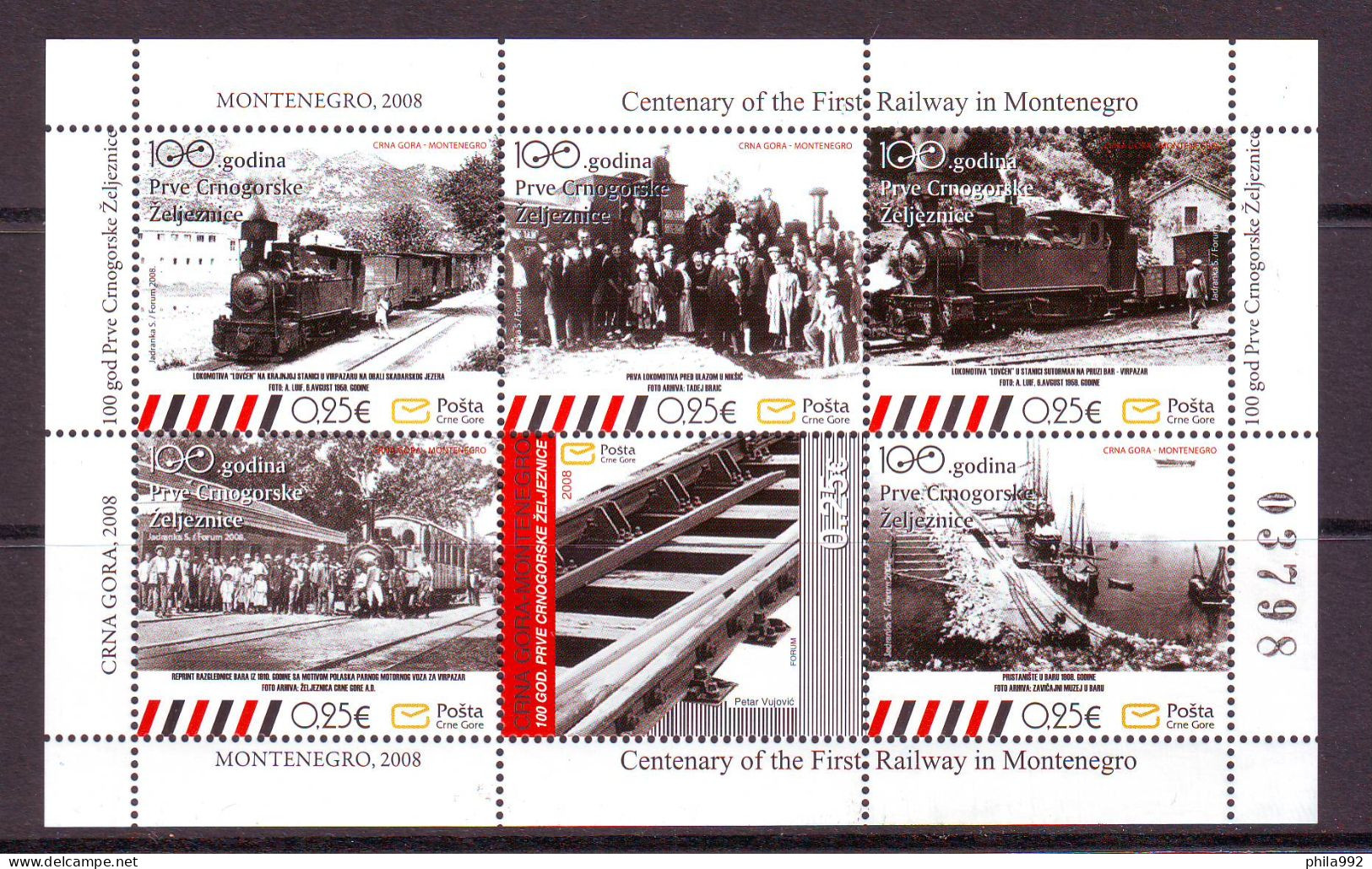 Montenegro 2008 Centnary Of The First Railway In Motenegro  Mi.No.H-Blatt 5  MNH - Montenegro