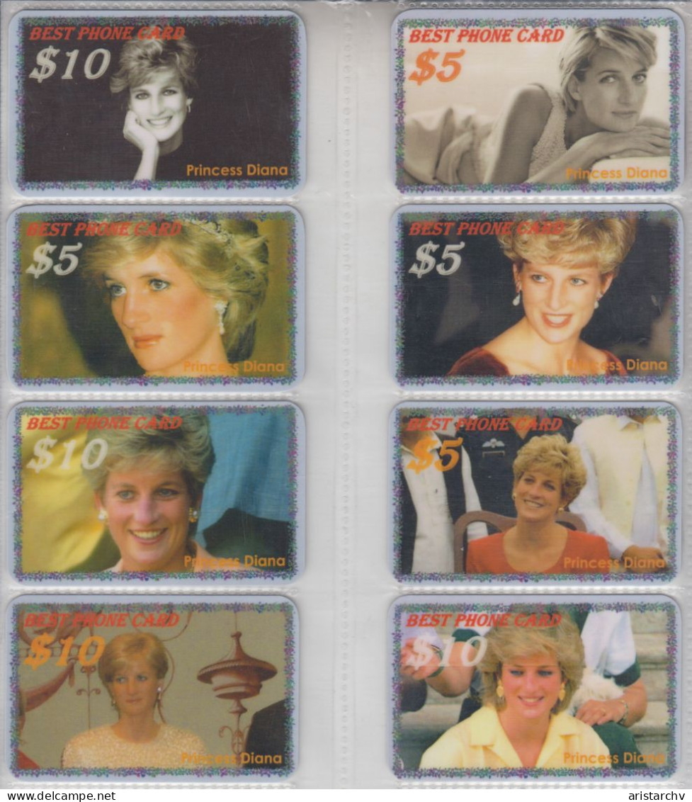 USA PRINCESS DIANA SET OF 8 PHONE CARDS - Personnages