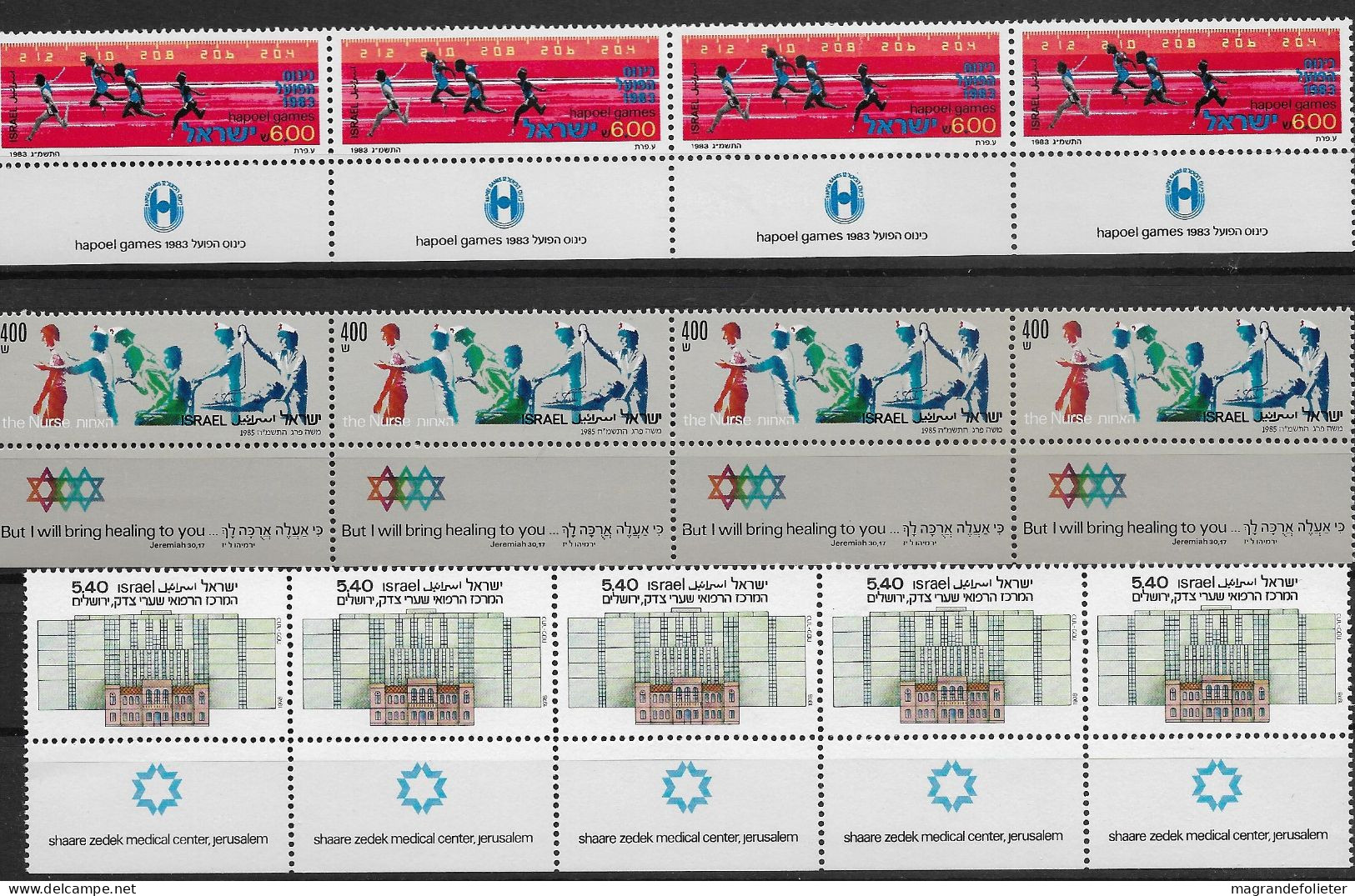 TIMBRE STAMP ZEGEL ISRAEL PETIT LOT 4 X 747-870 5 X 939  XX - Neufs (avec Tabs)