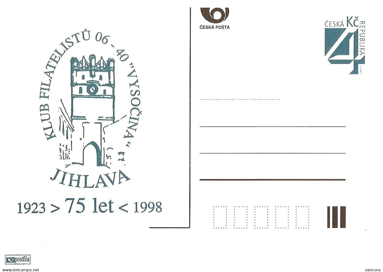 CDV B 102 Czech Republic Jihlava/Iglau Stamp Club Anniversary 1998 - Ansichtskarten