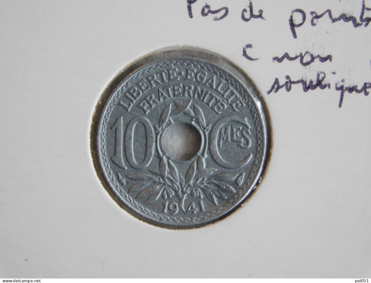 France 10 Centimes 1941  LINDAUER ZINC, Sans Point Cmes NON SOULIGNÉ (371) - 10 Centimes