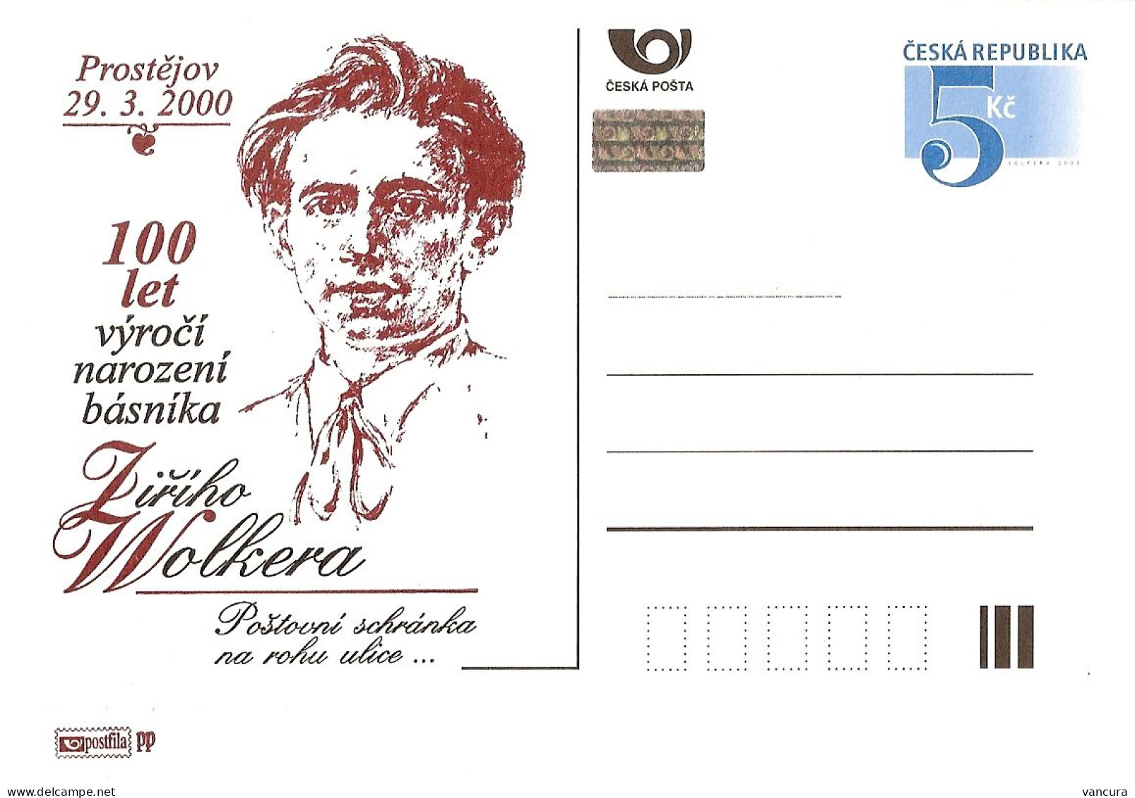 CDV B 217 Czech Republic J. Wolker Anniversary 2000 - Postcards