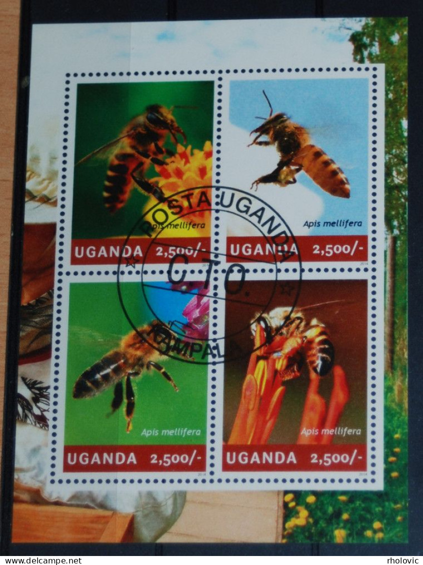 UGANDA 2014, Bees, Insects, Fauna, Miniature Sheet, Used - Bienen