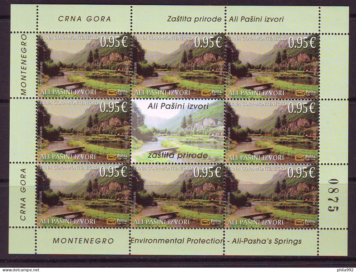 Montenegro 2016 Environmental Protection- Ali-Pash's Springs  Mi.No.390 Mini Sheet (8+L)  MNH - Montenegro