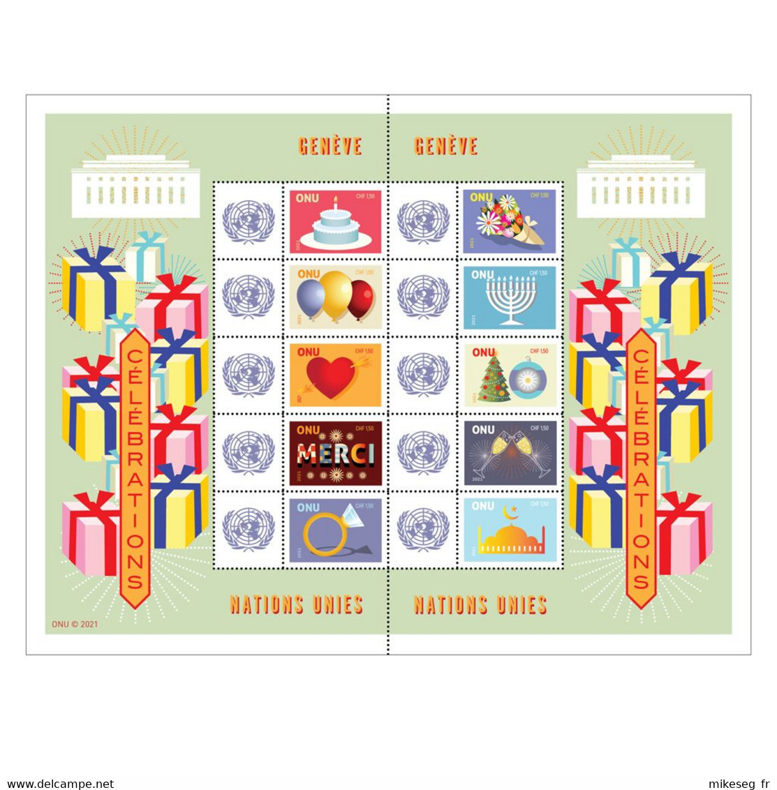 ONU Genève 2021 - Feuille De Timbres Personnalisés "Celebrations" ** - Blocs-feuillets