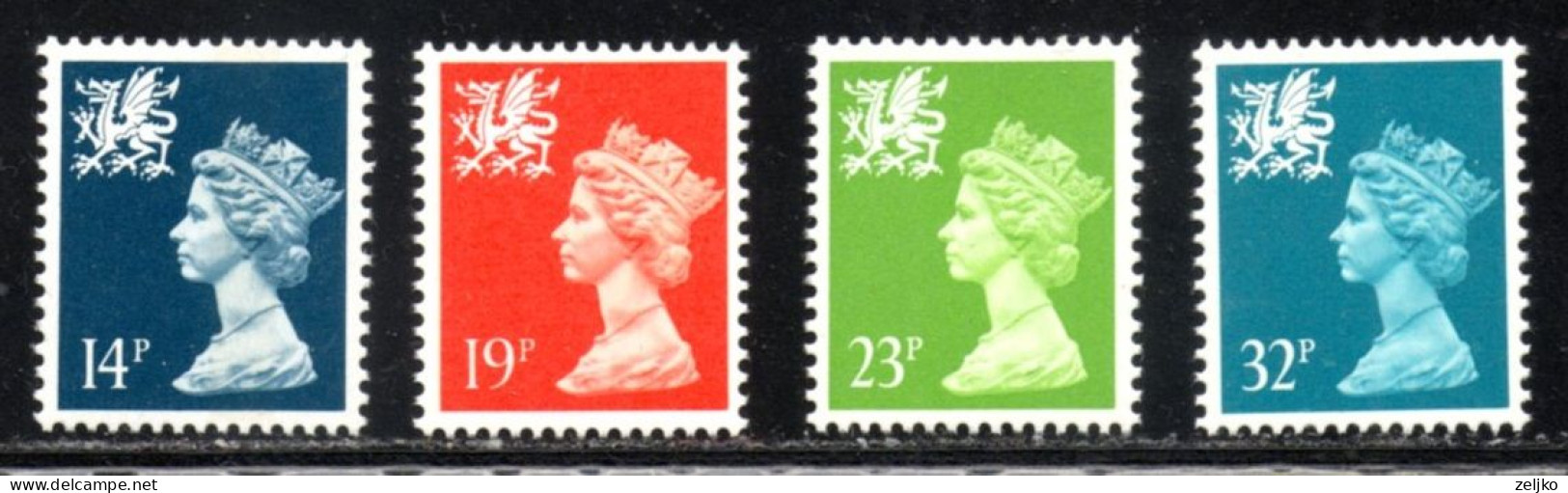 UK, GB, Great Britain, Regional Issue, Wales, MNH, 1988, Michel 48 - 51, Queen Elizabeth - Pays De Galles