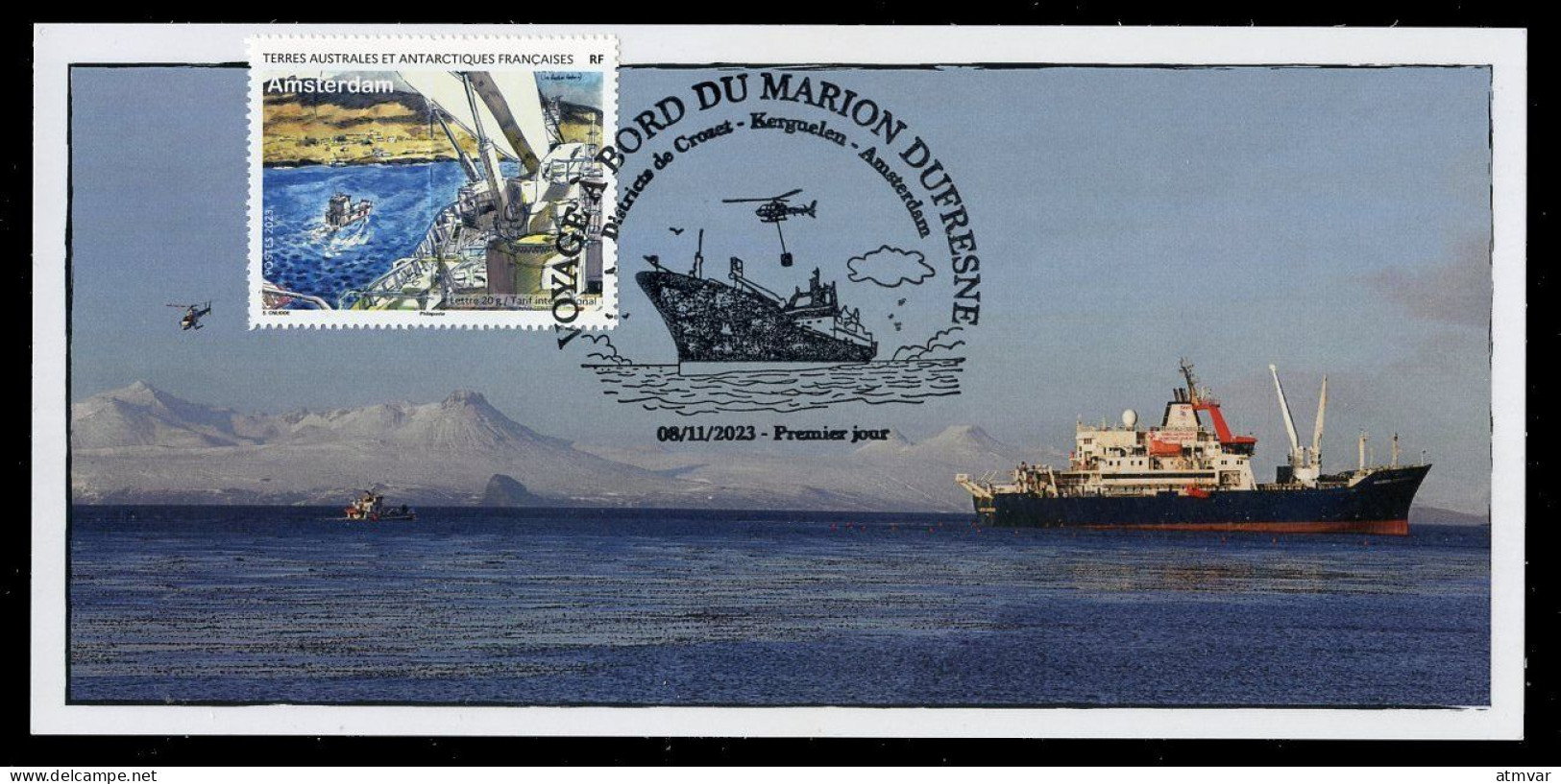 TAAF (2023) Carte Maximum Card - Voyage à Bord Marion Dufresne, Kerguelen, Hélicoptère, Navire, Helicopter, Antarctica - Autres & Non Classés