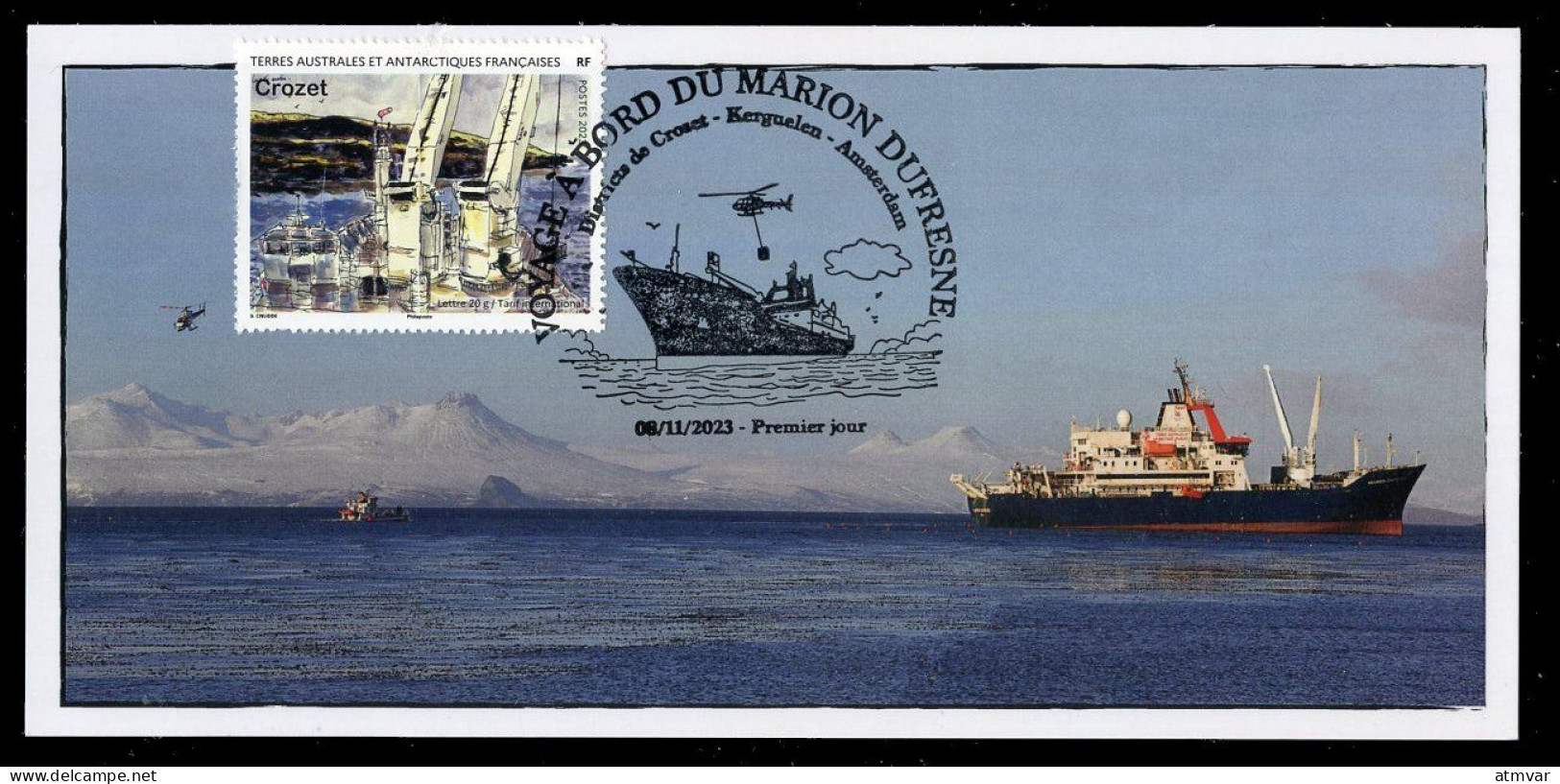 TAAF (2023) Carte Maximum Card - Voyage à Bord Marion Dufresne, Kerguelen, Hélicoptère, Navire, Helicopter, Antarctica - Otros & Sin Clasificación