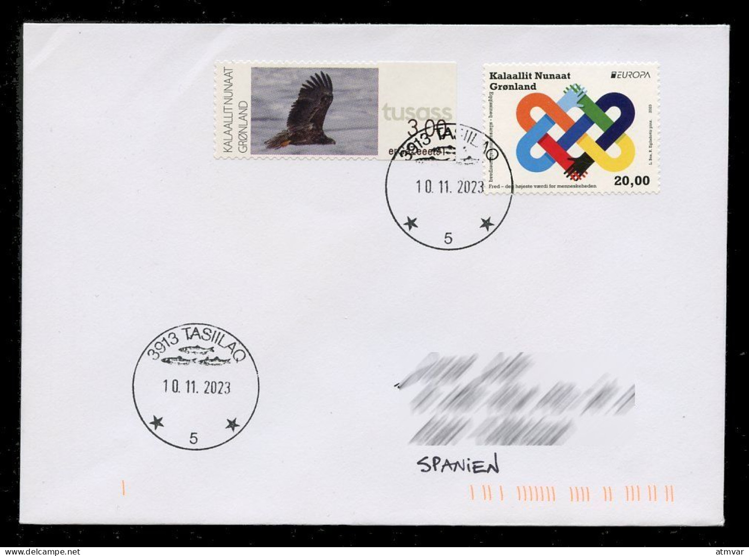 GREENLAND (2023) EUROPA Peace The Highest Value Of Humanity + White-tailed Eagle - Letter / Pli Circulé / Cover - Brieven En Documenten