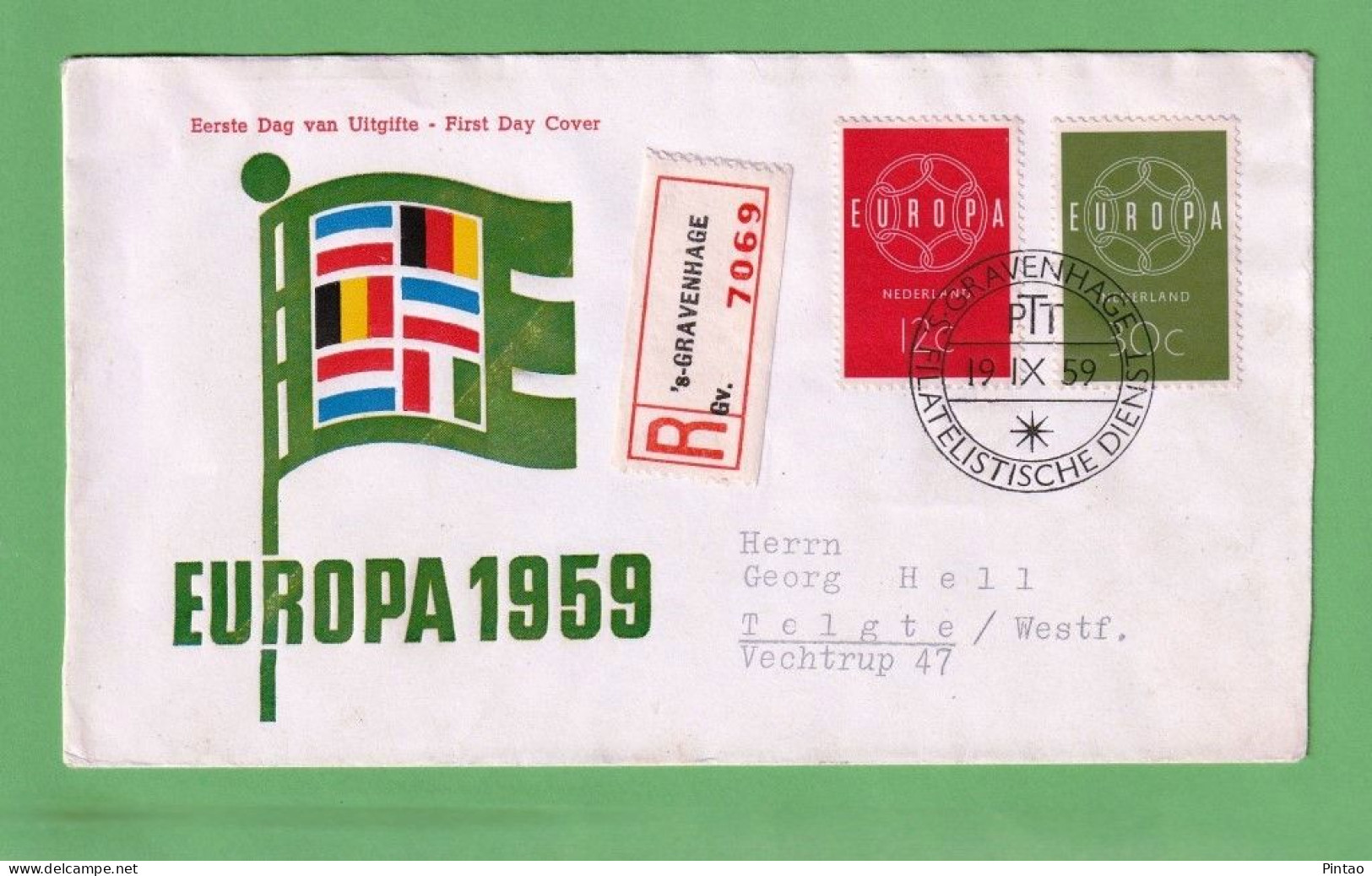 FDC1047- HOLANDA 1959- FDC (EUROPA CEPT)_ REGISTADO - 1959