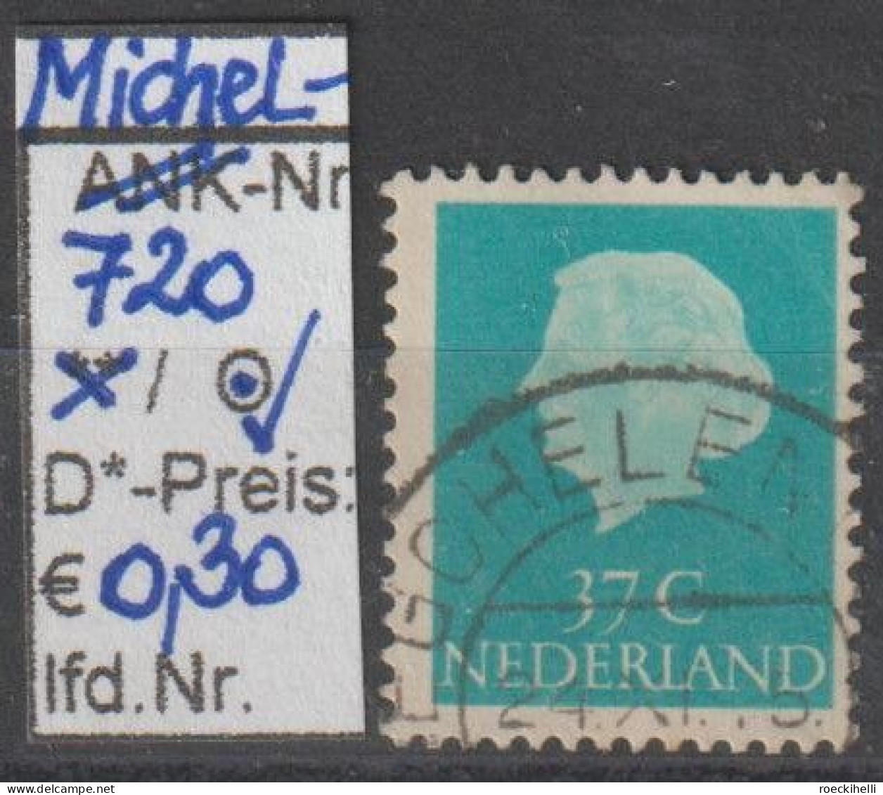 1958 - NIEDERLANDE - FM/DM "Königin Juliana" 37 C Bläul'grün - O  Gestempelt - S. Scan (720o Nl) - Oblitérés