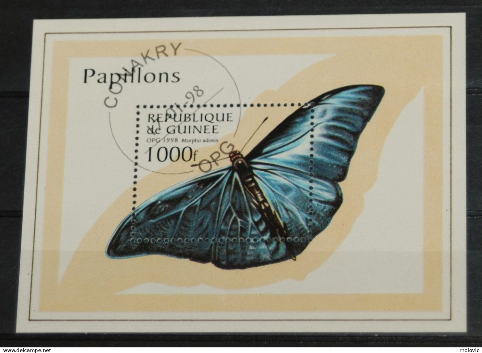 GUINEA 1998, Butterflies, Insects, Fauna, Mi #B518, Souvenir Sheet, Used - Vlinders