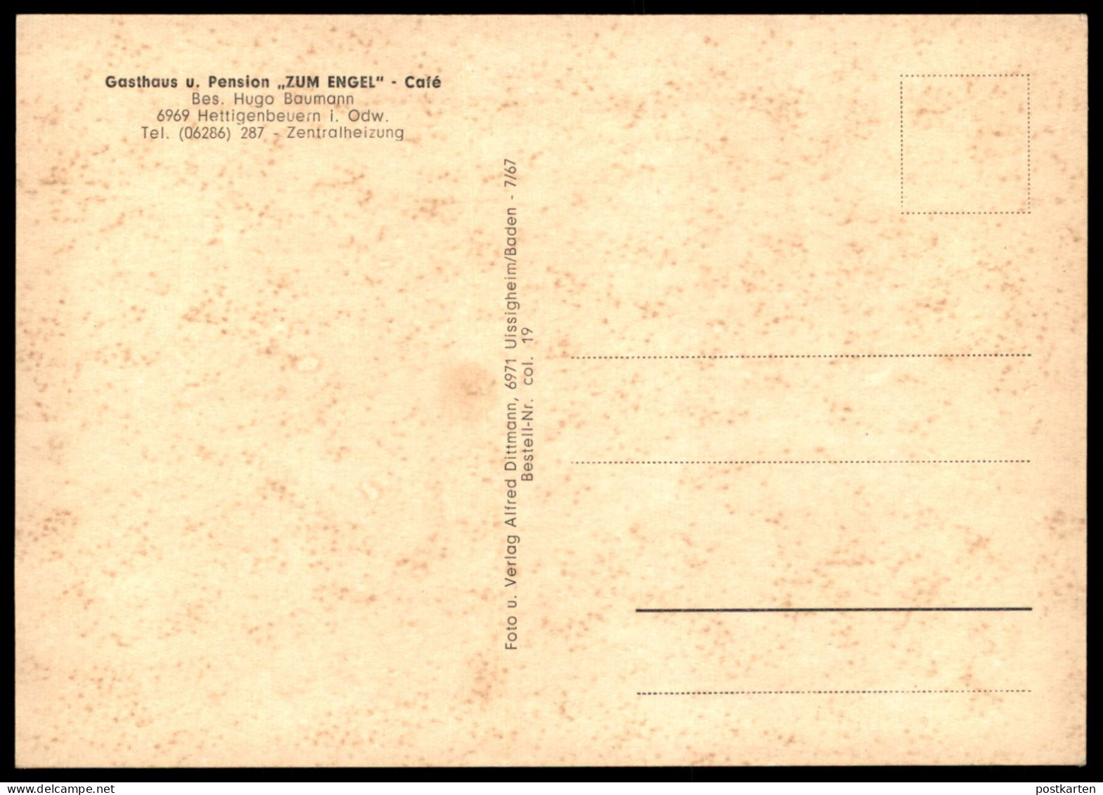 ÄLTERE POSTKARTE HETTIGENBEUERN PANORAMA GASTHAUS UND PENSION ZUM ENGEL CAFÉ HUGO BAUMANN BUCHEN ODENWALD Ansichtskarte - Buchen