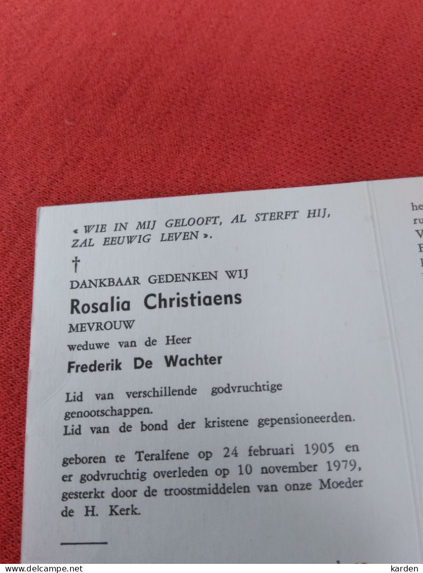 Doodsprentje Rosalia Christiaens / Teralfene 24/2/1905 - 10/11/1979 ( Frederik De Wachter ) - Religion & Esotérisme
