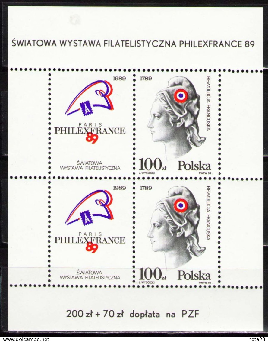 POLAND , POLSKA 1989 _ Fi.3056**- Block 94II _ Philatelic Exhibition "Philexfrance 89" MNH - Ungebraucht