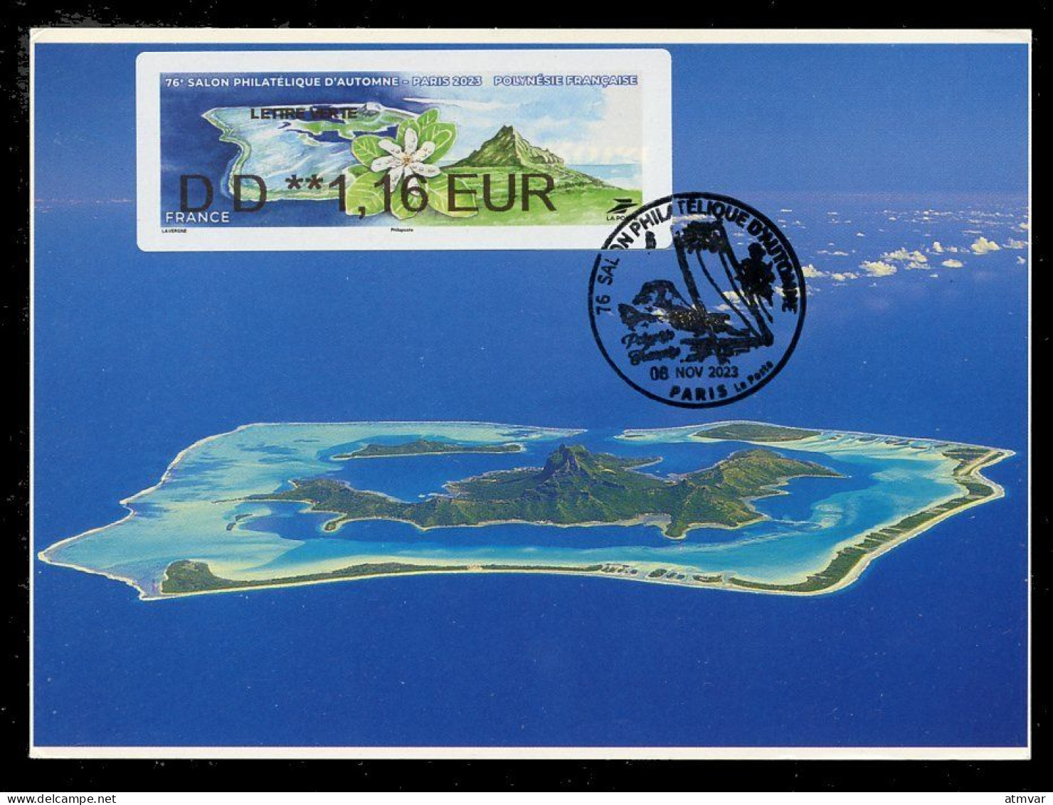 FRANCE (2023) Carte Maximum Card ATM LISA - Polynésie Française Tahiti Bora Bora - 76e Salon Philatélique Automne Paris - 2020-…