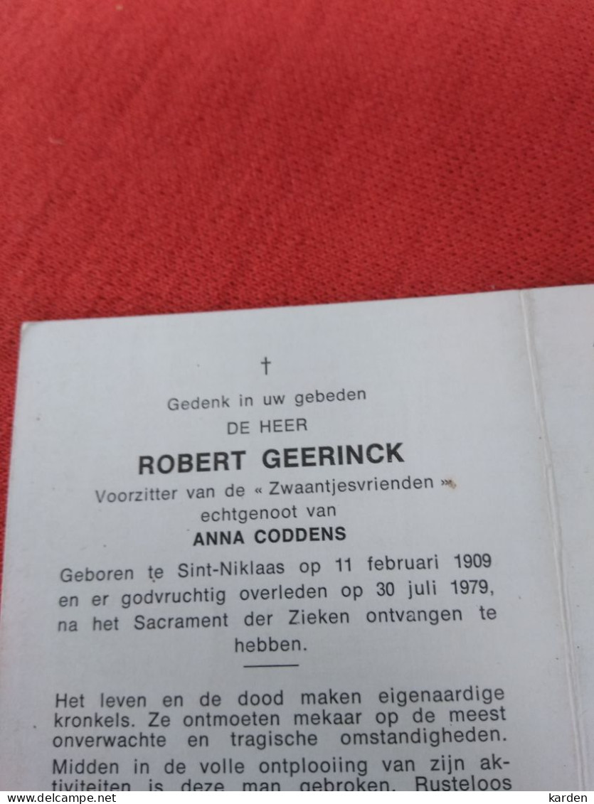 Doodsprentje Robert Geerinck / Sint Niklaas 11/2/1909 - 30/7/1979 ( Anna Coddens ) - Religion & Esotérisme
