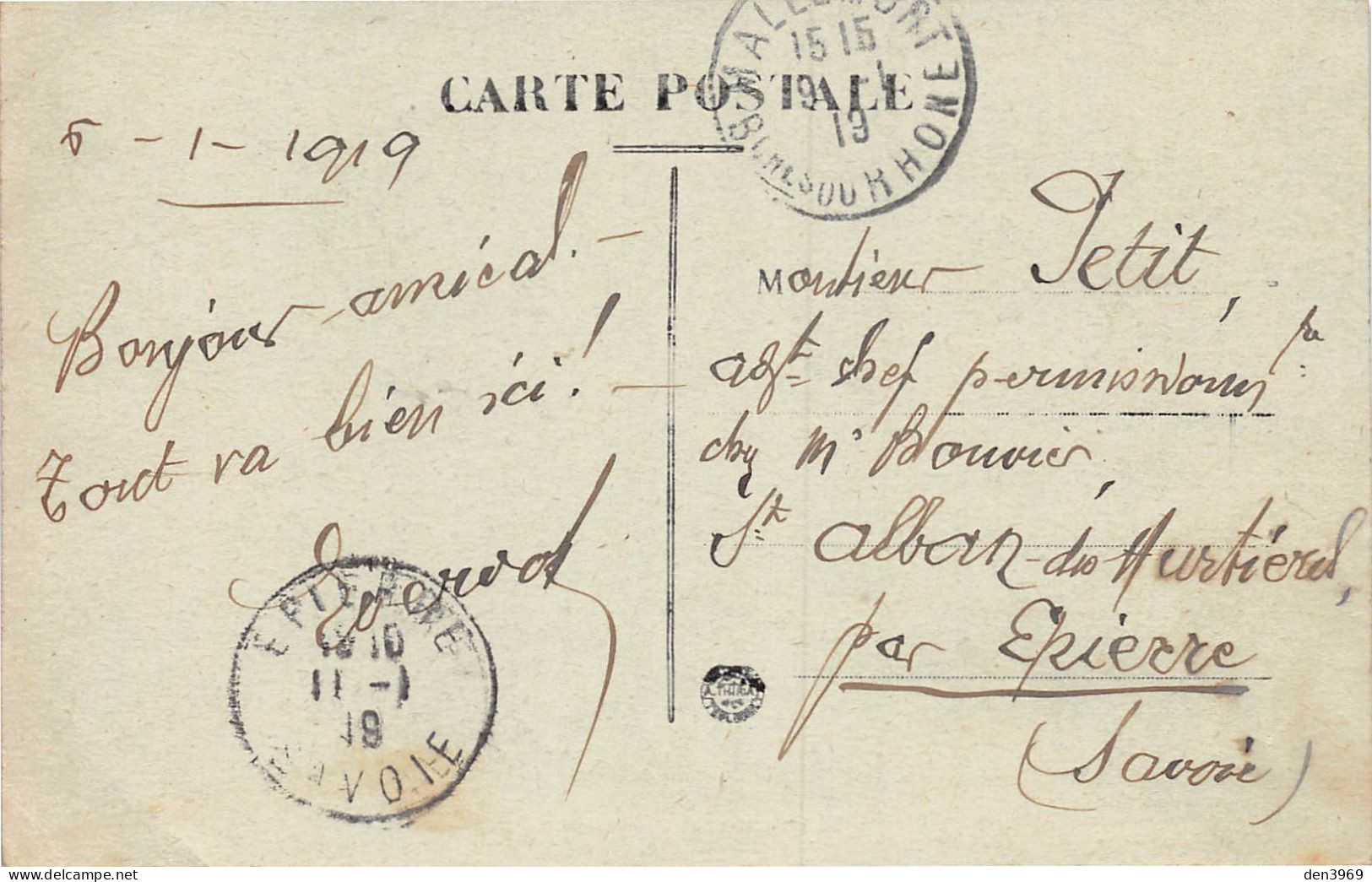 MALLEMORT (Allier) - Vue Générale Du Cours - Voyagé 1919 (2 Scans) Petit Chez Bouvier, Saint-Alban-des-Hurtières Savoie - Mallemort