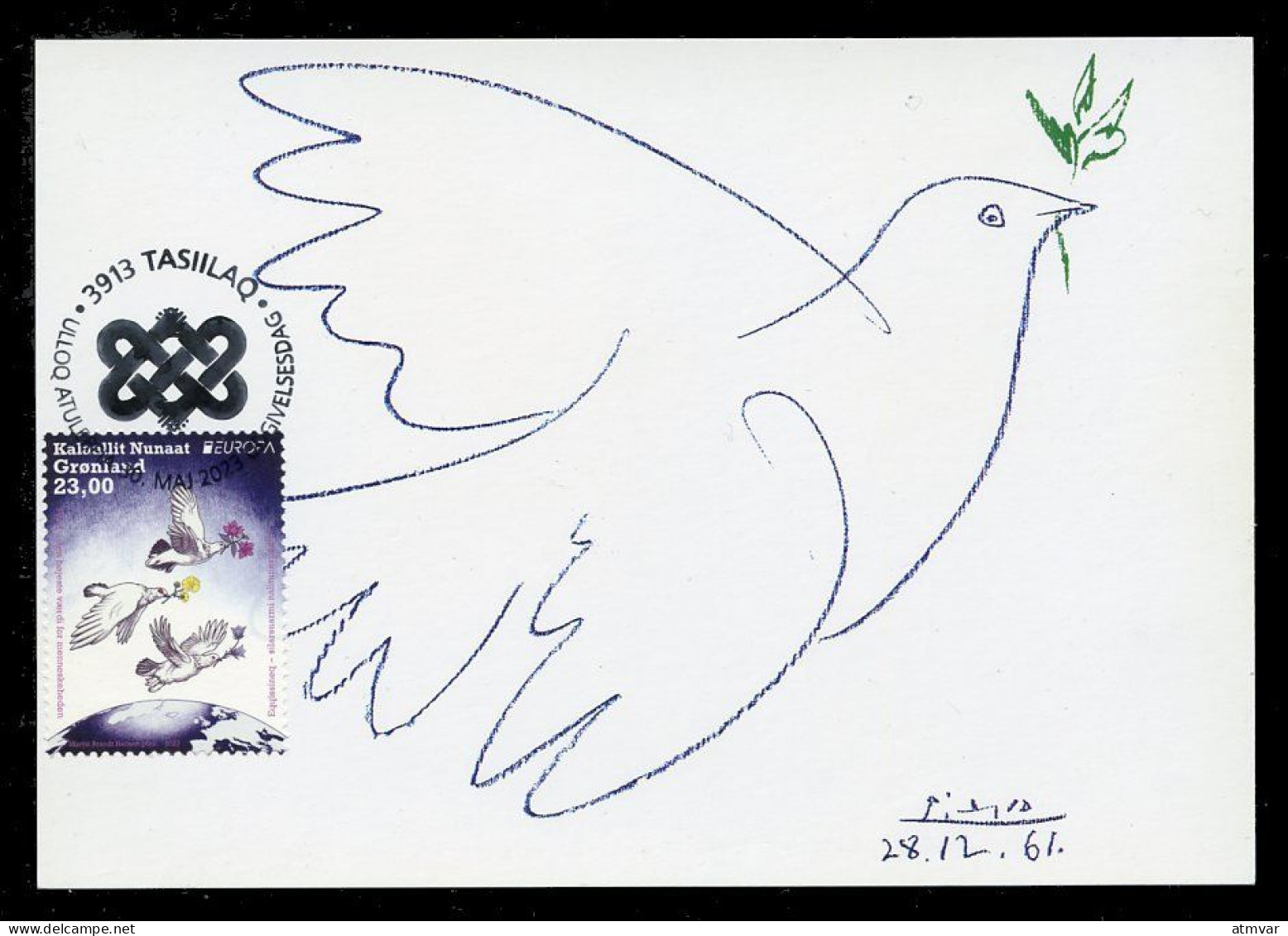 GREENLAND (2023) Carte Maximum Card - EUROPA Peace The Highest Value Of Humanity, Picasso, Dove, Colombe Paix - Cartas Máxima