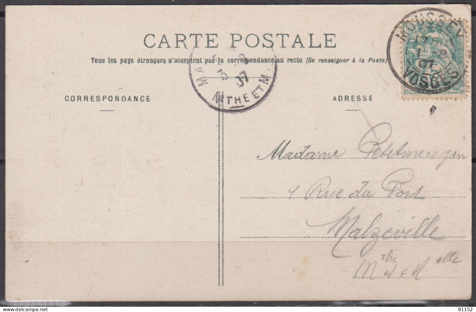 CPA  De  MOUSSEY Vosges    Vue Générale Avec La Vallée    Le 1 8 1907 Pour MALZEVILLE M.et.Melle  Et Blanc 5c - Moussey