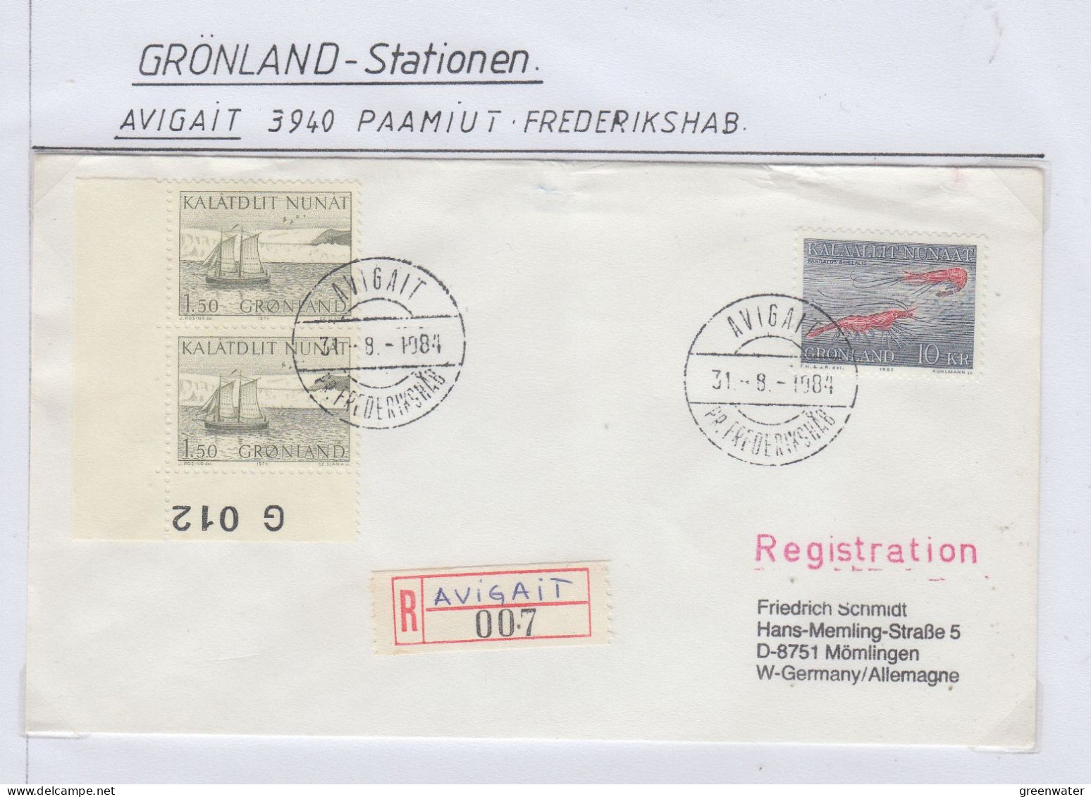 Greenland Registered Cover Avigait / Paamiut Frederikshab Ca 31.8.1984 (KG158) - Stations Scientifiques & Stations Dérivantes Arctiques