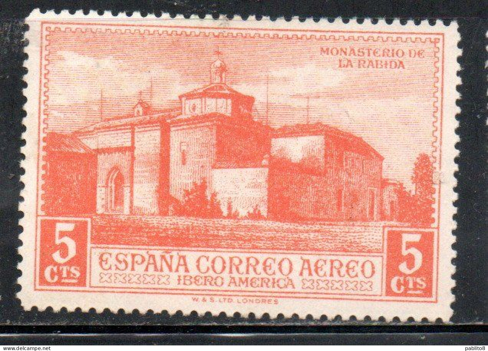 SPAIN ESPAÑA SPAGNA 1930 AIR POST MAIL AIRMAIL CHRISTOPHER COLUMBUS ISSUE LA RABYDA MONASTER  5c MLH - Unused Stamps