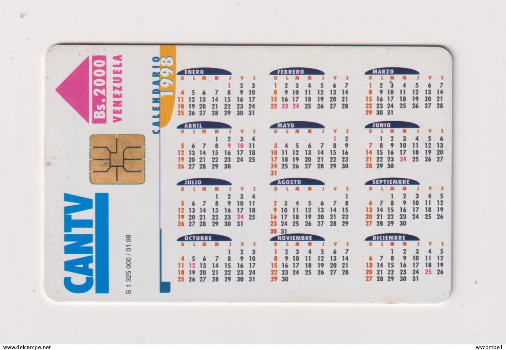 VENEZUELA  -  Clock And 1998 Calendar Chip Phonecard - Venezuela