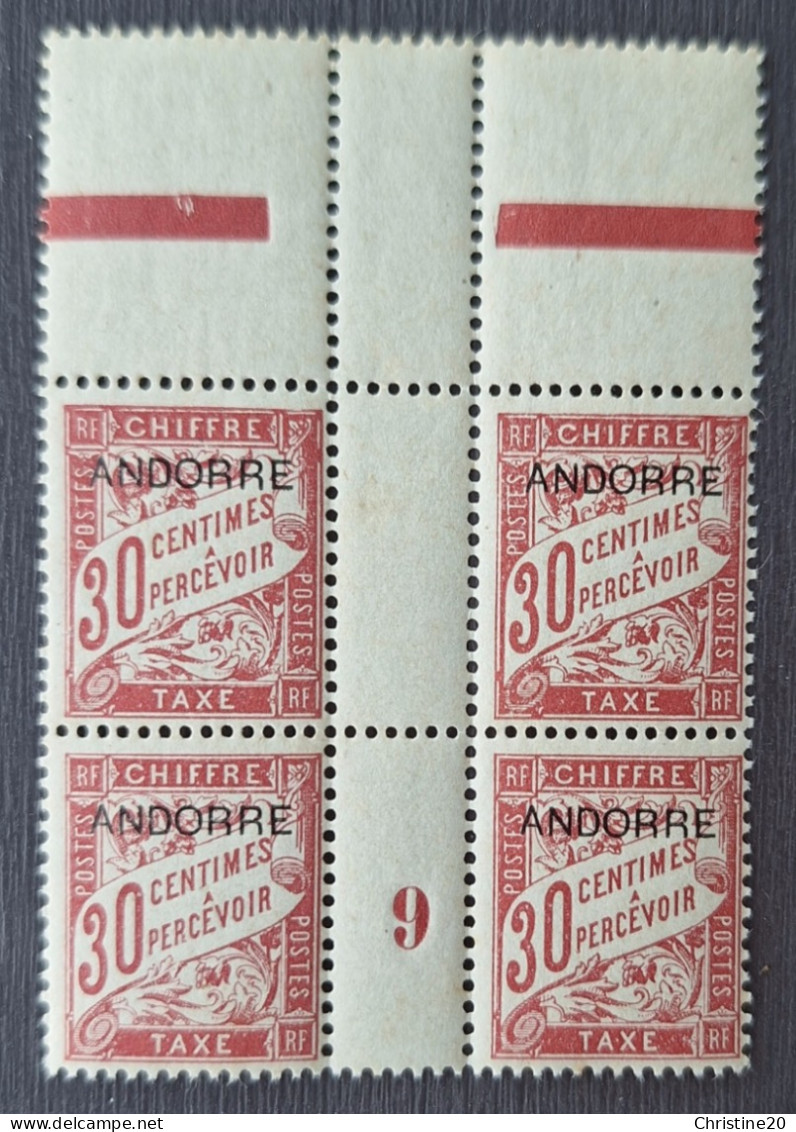 Andorre Français 1931/32 Taxe N°3 Bloc De 4 BdF Millesime 9 **TB - Nuevos