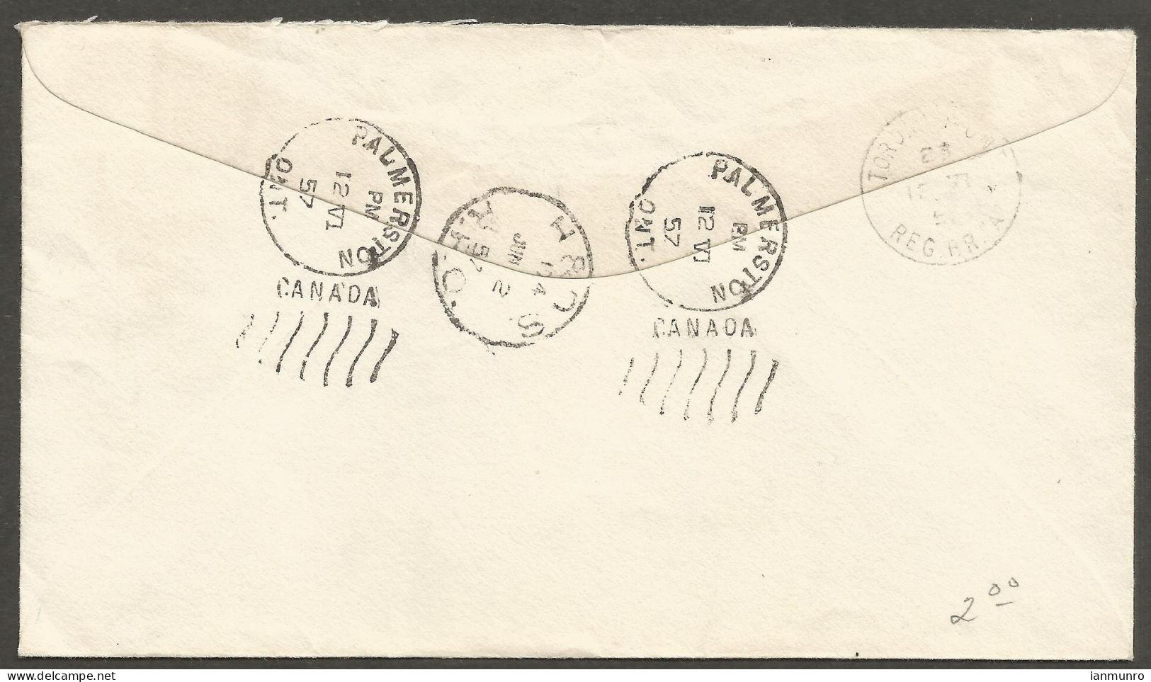 1957 Registered Corner Card Cover 25c Chemical RPO Duplex Palmerston Ontario - Postgeschichte