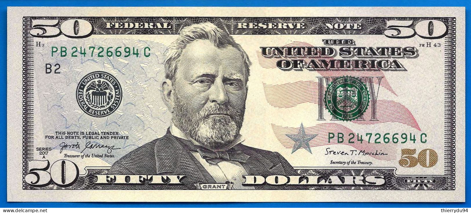 USA 50 Dollars 2017 A 2017A Mint Nerw York B2 Suffix C US Etats Unis United States Dollar Paypal Bitcoin - Federal Reserve Notes (1928-...)