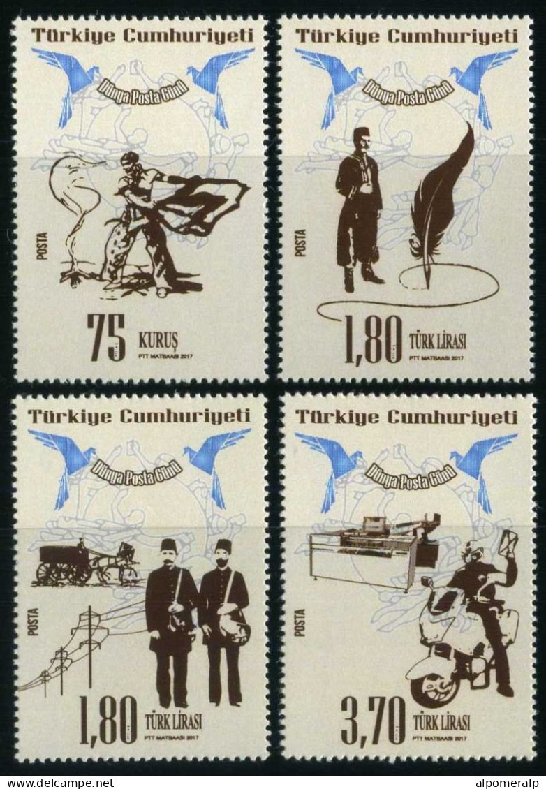 Türkiye 2017 Mi 4365-4368 MNH World Post Day | Communication History, Postman, Uniform Transport Mailbox Horse Motorbike - Ungebraucht