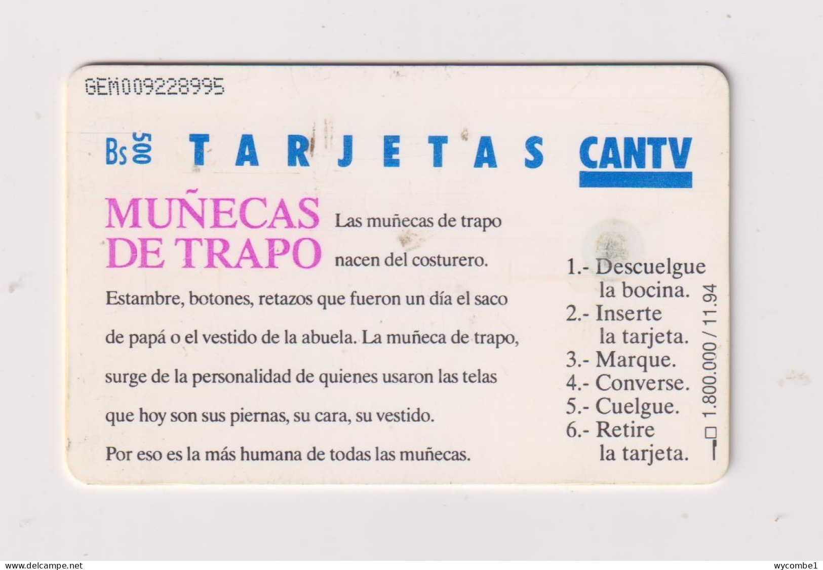 VENEZUELA  -  Munecas De Trapo Chip Phonecard - Venezuela