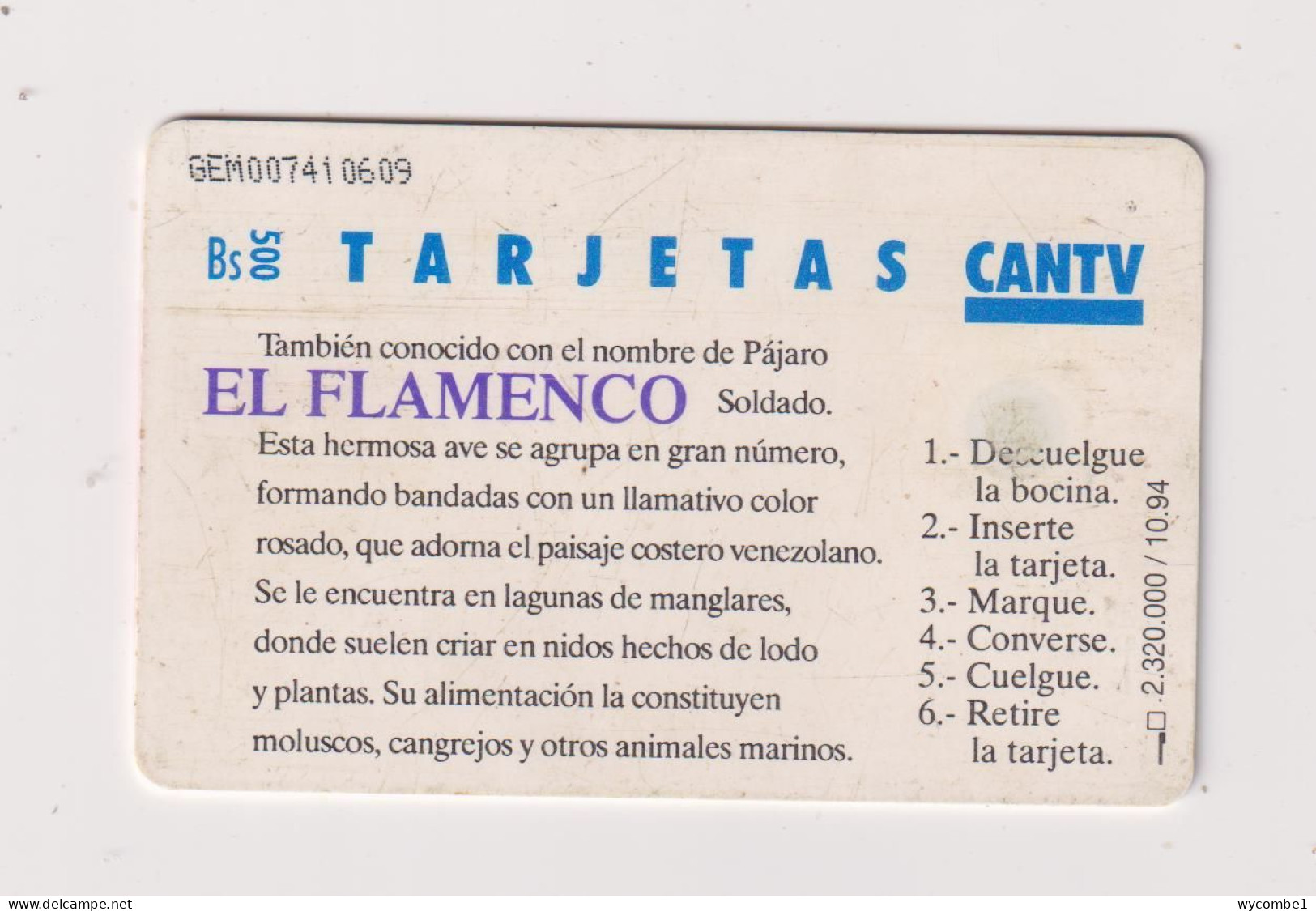 VENEZUELA  -  Bird Flamingo Chip Phonecard - Venezuela