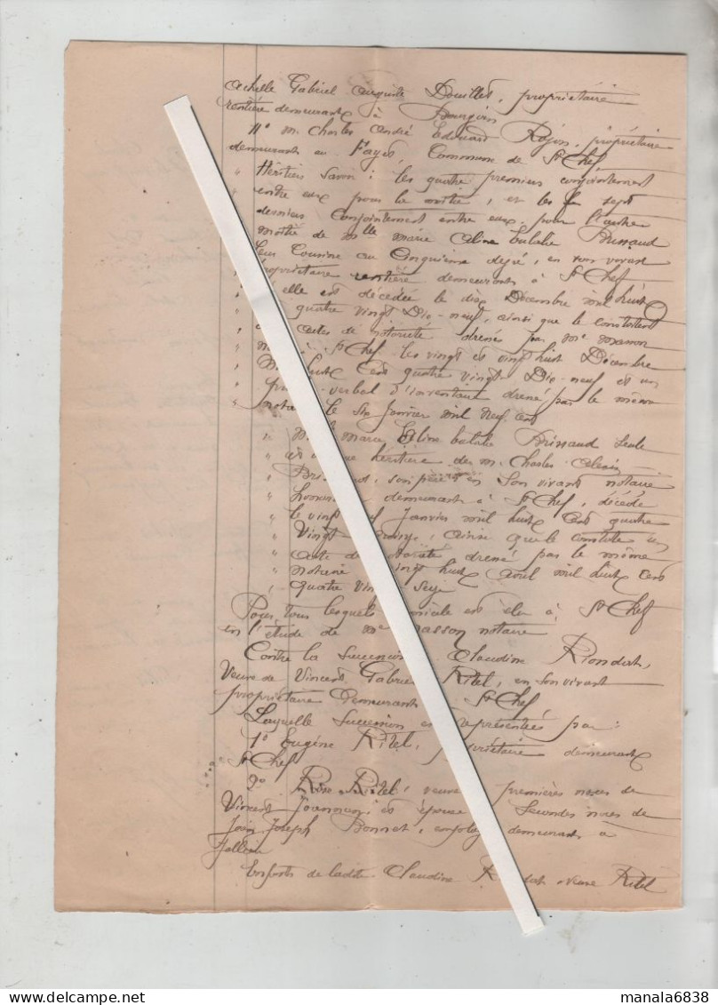 Créance Notaire Masson Saint Chef 1883 Rongy Bourgoin Brissaud Ruy Voiron Sérézin Subit Riondat Ritel - Zonder Classificatie