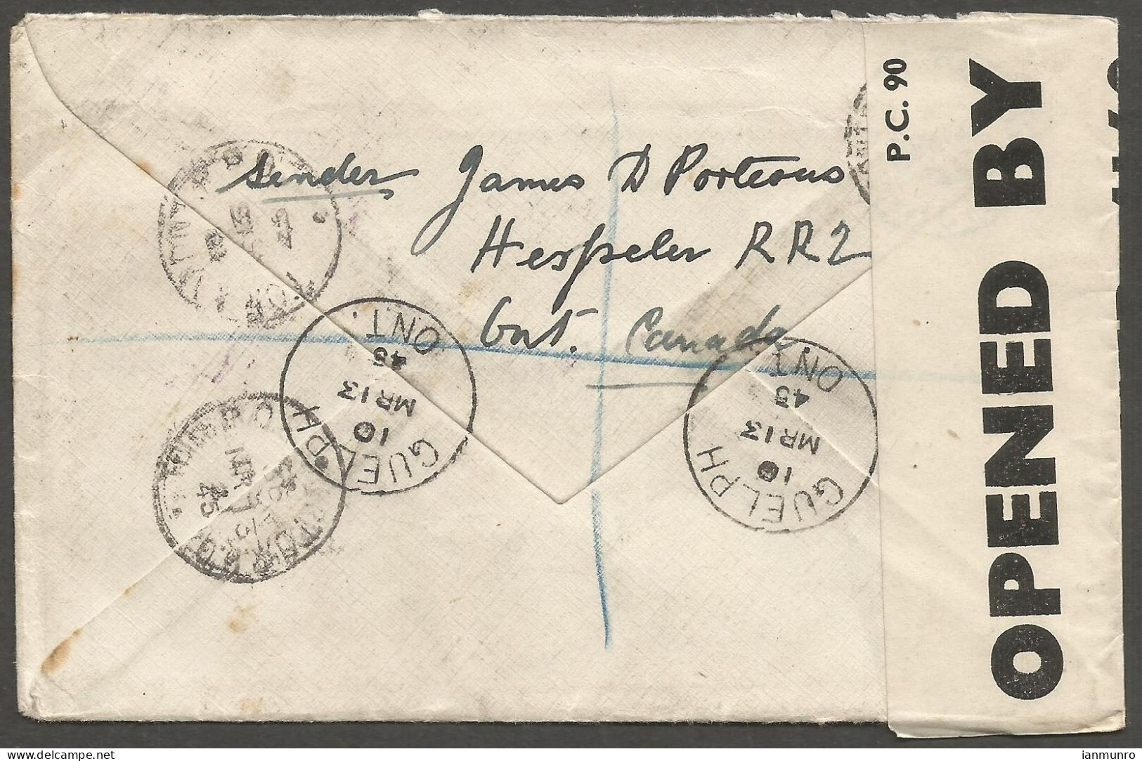 1945 Registered Cover 14c War Tank #259 CDS Guelph Ontario To Scotland FECB - Postgeschichte