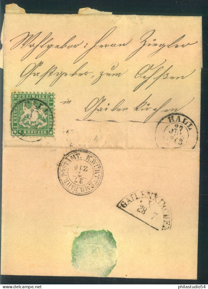 1862, Kleiner Bruef Mit 1 Kreuzer Ab Hall Mit Seltenem Segmentstempel GALLENBERG - Briefe U. Dokumente