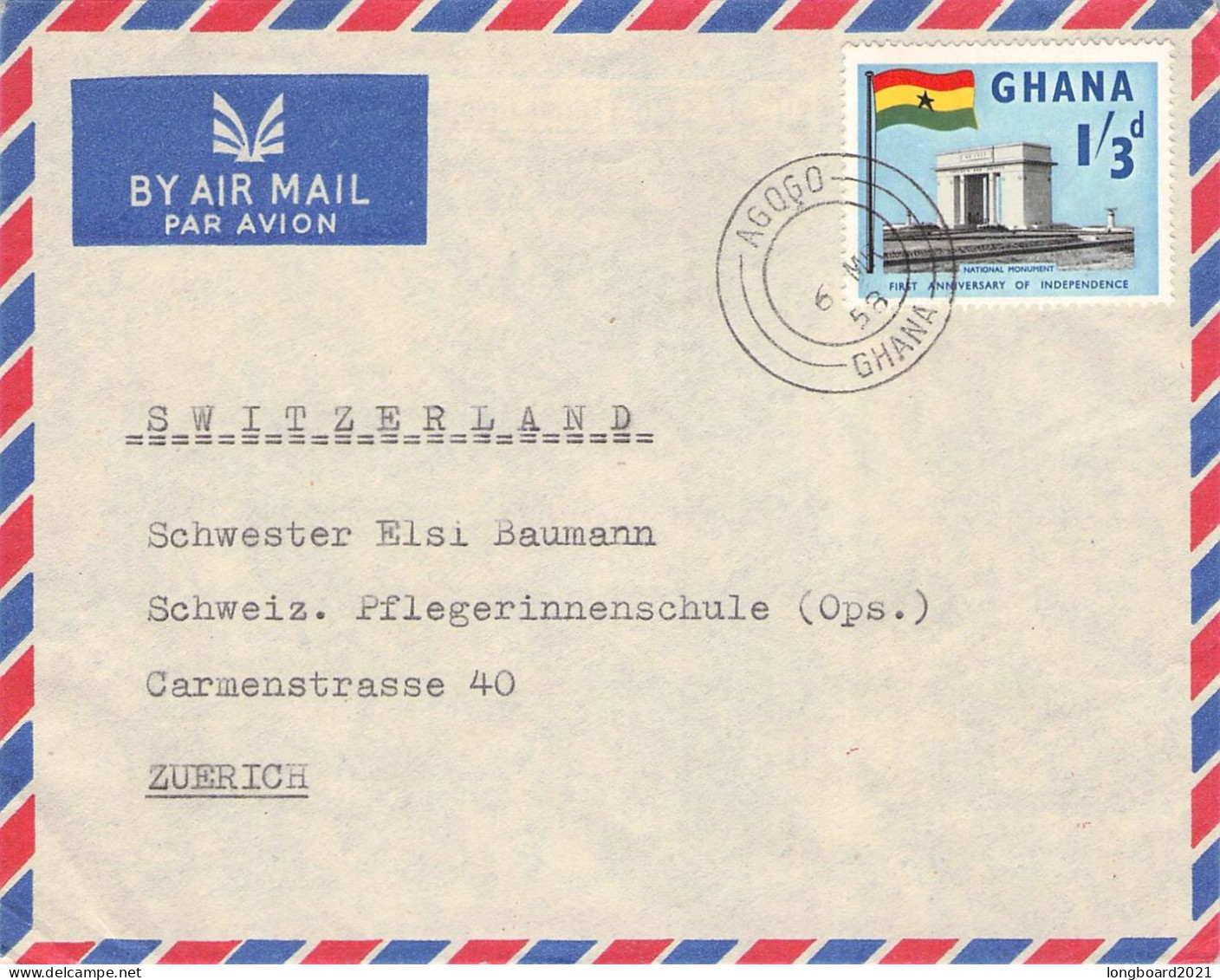 GHANA - AIRMAIL 1958 AGOGO - ZÜRICH/CH / 6099 - Ghana (1957-...)