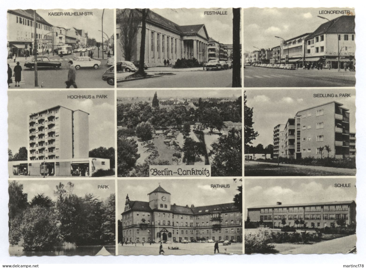 1000 Berlin Lankwitz 9-Bild-AK 1973 Kaiser-Wilhelm-Str Festhalle Leonorenstr Hochhaus A. Park Siedlung Rathaus Schule - Lankwitz