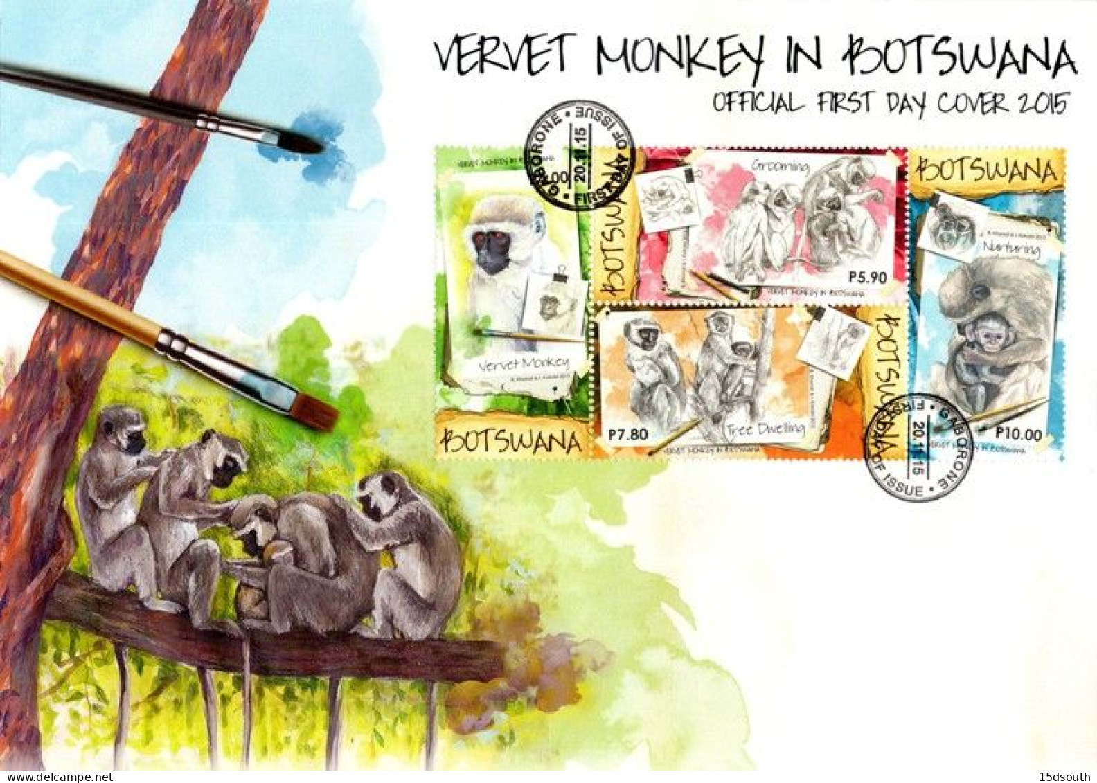 Botswana - 2015 Vervet Monkeys FDC - Apen