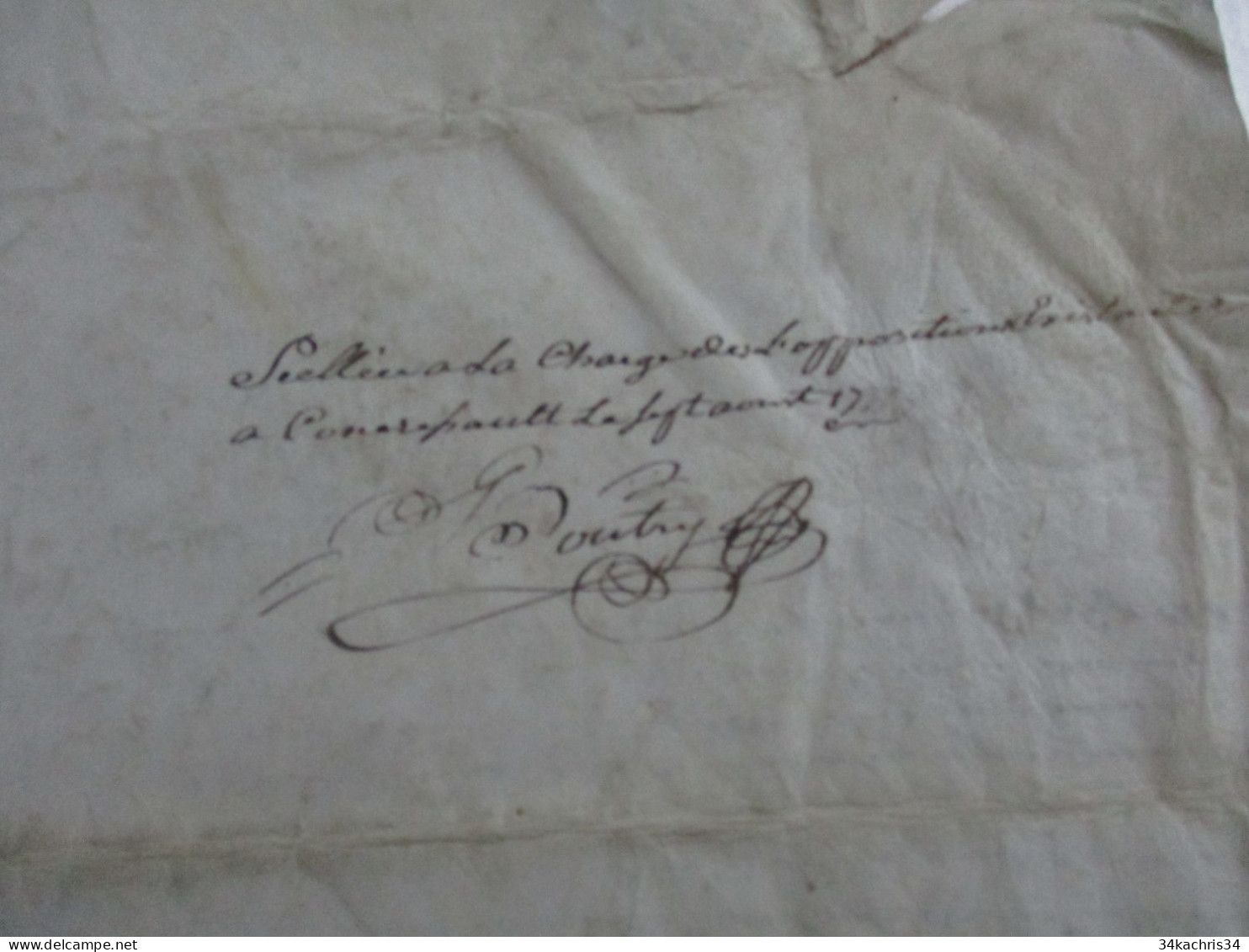1777 pièce signée BOUTRY avec sceau généralité de Bourges Aubigny Affaires de rentes après adjudication à lire