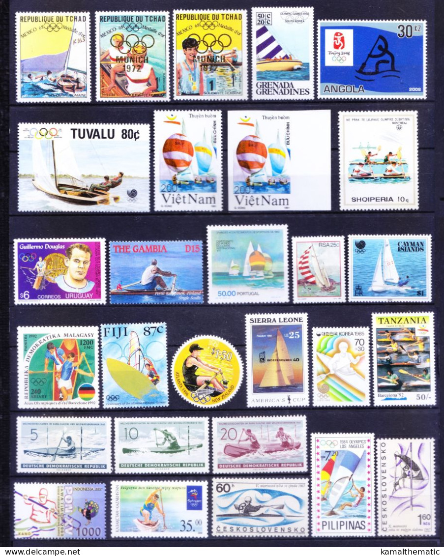 All Different 103 Water Sports MNH Stamps, Olympics, Kayaking, Surfing, Rare Collection, Lot - Rowing