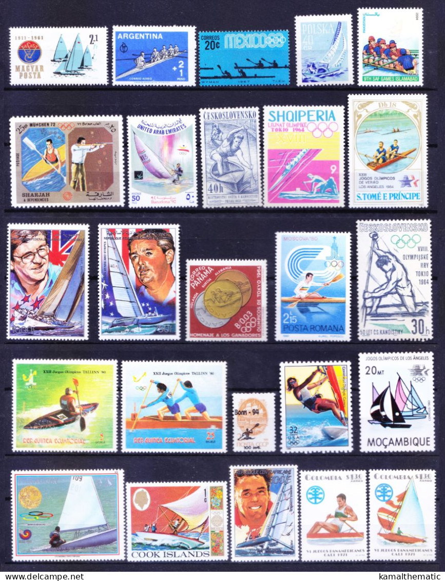 All Different 103 Water Sports MNH Stamps, Olympics, Kayaking, Surfing, Rare Collection, Lot - Rowing