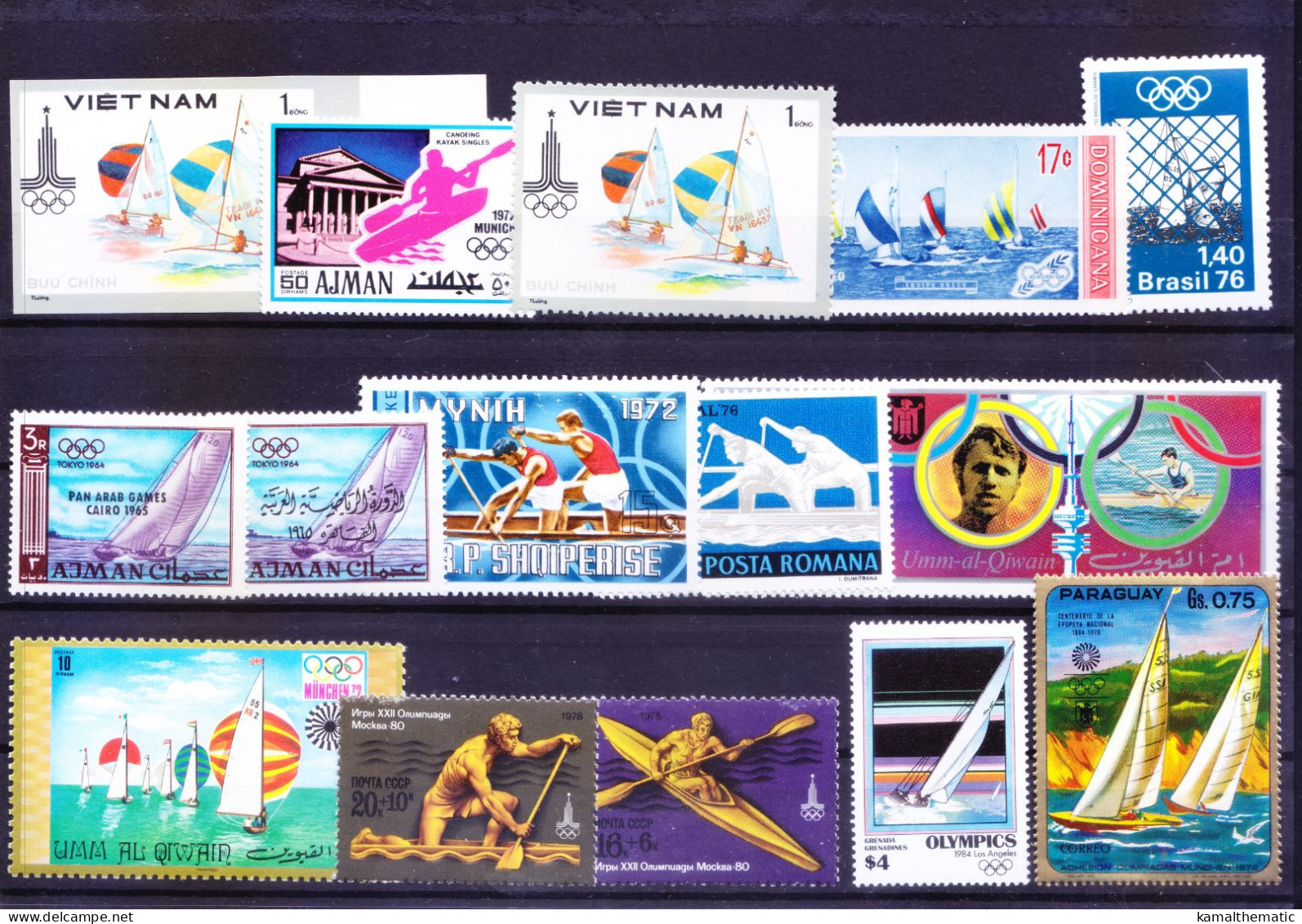 All Different 103 Water Sports MNH Stamps, Olympics, Kayaking, Surfing, Rare Collection, Lot - Rowing