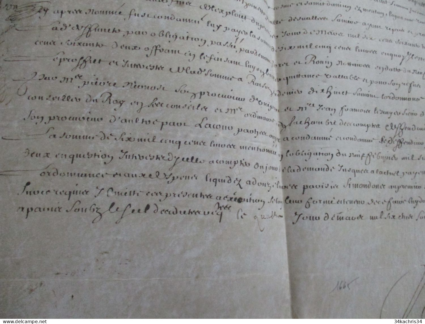1665 Pièce Signée Sur Velin Mernost? Igaulhée Condamnation à Payer à Déchiffrer - Manuscripts