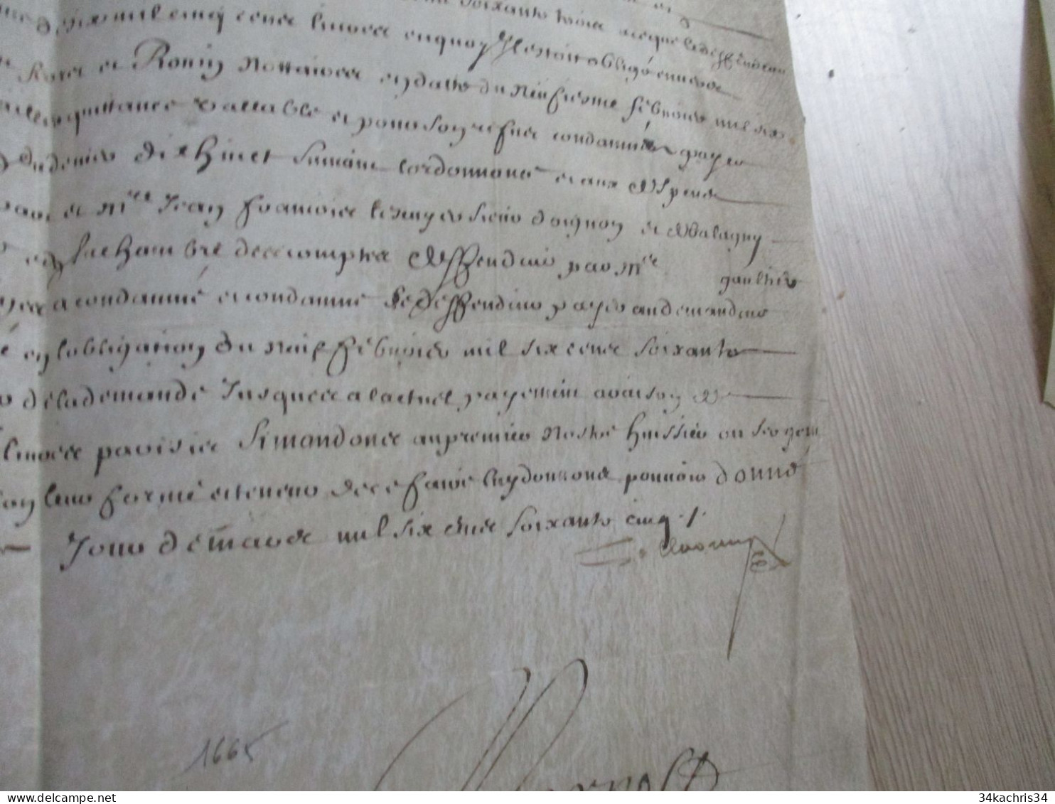 1665 Pièce Signée Sur Velin Mernost? Igaulhée Condamnation à Payer à Déchiffrer - Manuscripts