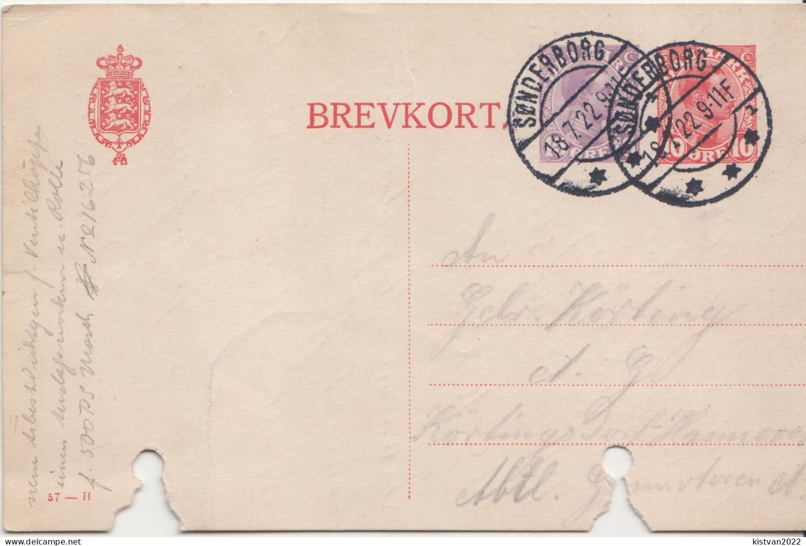 Postal History: Denmark Postal Stationery Card, Damaged! - Covers & Documents