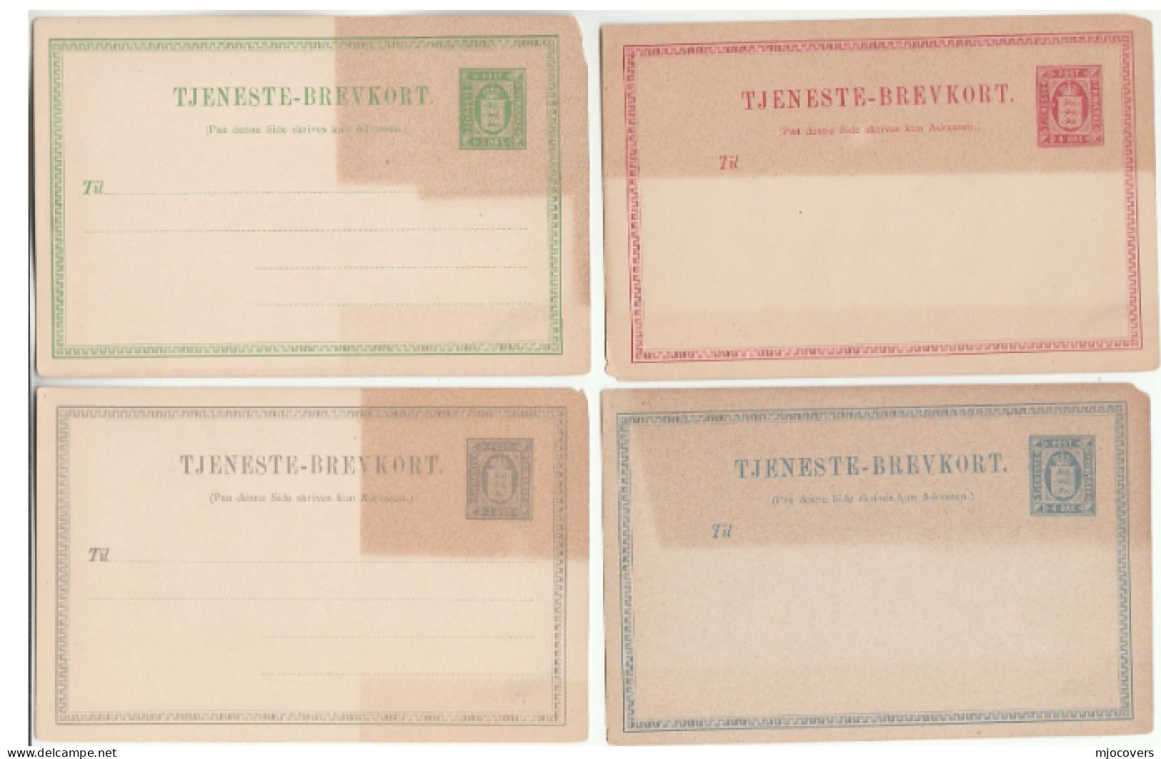 Collection 1890s DENMARK TJENKSTE Service POSTAL STATIONERY CARDS Card Cover Heraldic Lion Stamps - Enteros Postales