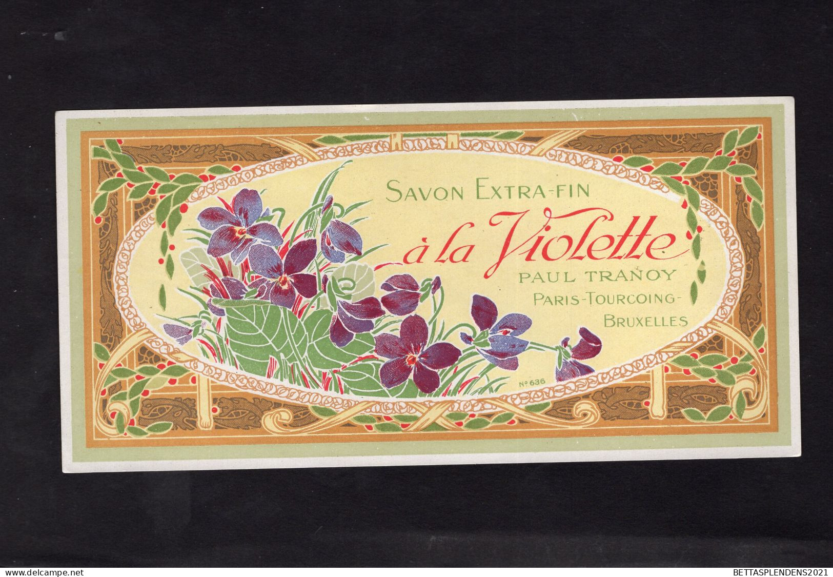 Etiquette Savon - Savon Extra Fin - à La VIOLETTE - Paul TRANOY - Paris, Tourcoing, Bruxelles - Labels